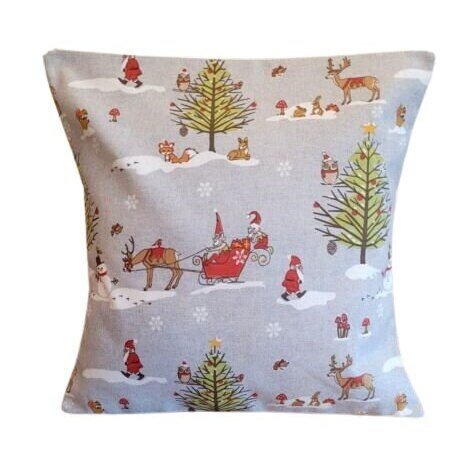 Christmas Woodland Cushion Cover , Grey Pillow Cover , Santa Sleigh Cushion Cover UK 10" 12" 14" 16" 17" 18" 20" 22" 24" 26" - CushionCoverAndDecor