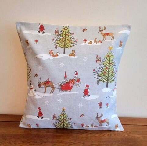 Christmas Woodland Cushion Cover , Grey Pillow Cover , Santa Sleigh Cushion Cover UK 10" 12" 14" 16" 17" 18" 20" 22" 24" 26" - CushionCoverAndDecor