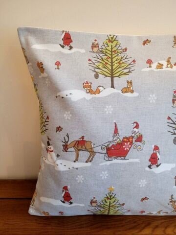 Christmas Woodland Cushion Cover , Grey Pillow Cover , Santa Sleigh Cushion Cover UK 10" 12" 14" 16" 17" 18" 20" 22" 24" 26" - CushionCoverAndDecor