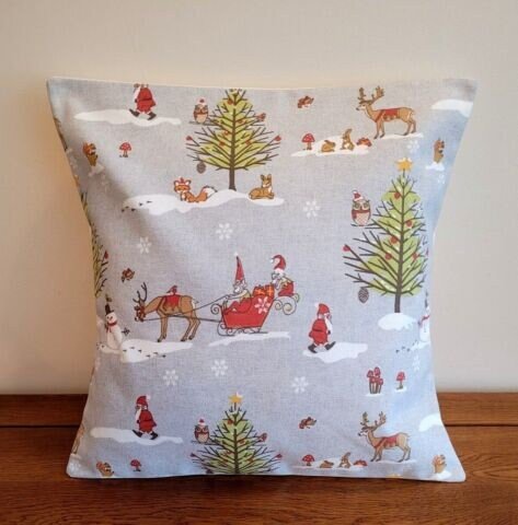 Christmas Woodland Cushion Cover , Grey Pillow Cover , Santa Sleigh Cushion Cover UK 10" 12" 14" 16" 17" 18" 20" 22" 24" 26" - CushionCoverAndDecor