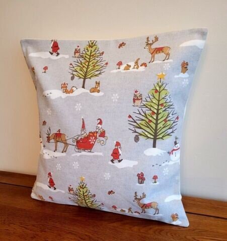 Christmas Woodland Cushion Cover , Grey Pillow Cover , Santa Sleigh Cushion Cover UK 10" 12" 14" 16" 17" 18" 20" 22" 24" 26" - CushionCoverAndDecor