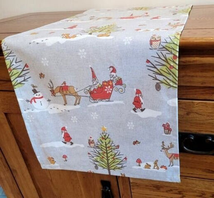 Christmas Woodland Table Runner , Grey Christmas Table Runner , Santa Sleigh Table Runner , Table Runner UK 54" 60" 64" 72" 84" 96" 104" - CushionCoverAndDecor