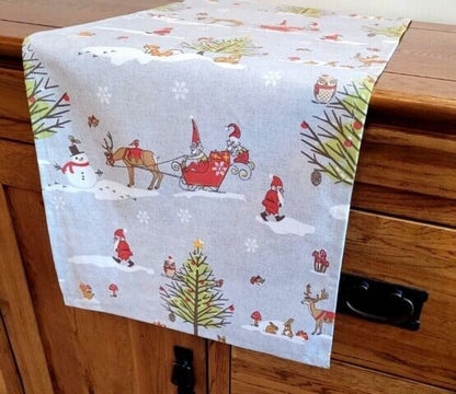 Christmas Woodland Table Runner , Grey Christmas Table Runner , Santa Sleigh Table Runner , Table Runner UK 54" 60" 64" 72" 84" 96" 104" - CushionCoverAndDecor