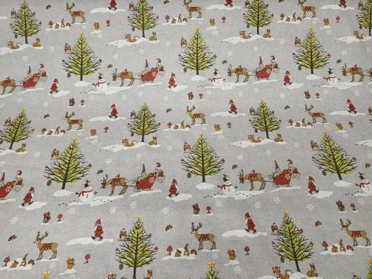 Christmas Woodland Table Runner , Grey Christmas Table Runner , Santa Sleigh Table Runner , Table Runner UK 54" 60" 64" 72" 84" 96" 104" - CushionCoverAndDecor