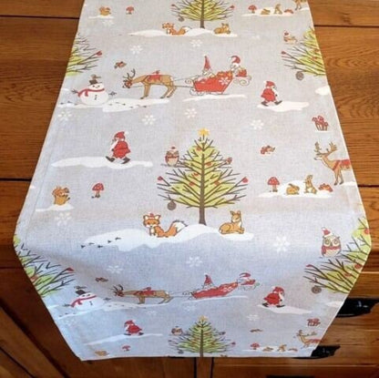 Christmas Woodland Table Runner , Grey Christmas Table Runner , Santa Sleigh Table Runner , Table Runner UK 54" 60" 64" 72" 84" 96" 104" - CushionCoverAndDecor