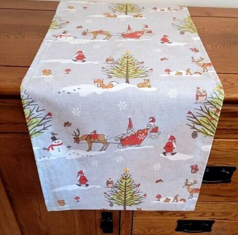 Christmas Woodland Table Runner , Grey Christmas Table Runner , Santa Sleigh Table Runner , Table Runner UK 54" 60" 64" 72" 84" 96" 104" - CushionCoverAndDecor