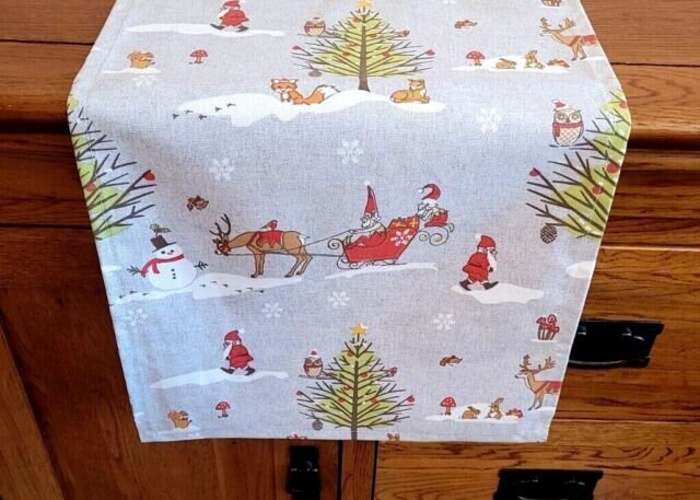 Christmas Woodland Table Runner , Grey Christmas Table Runner , Santa Sleigh Table Runner , Table Runner UK 54" 60" 64" 72" 84" 96" 104" - CushionCoverAndDecor