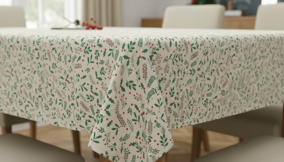 Tischdecke mit Weihnachtsmotiv (Mistelzweig & Beeren) in vielen Größen erhältlich