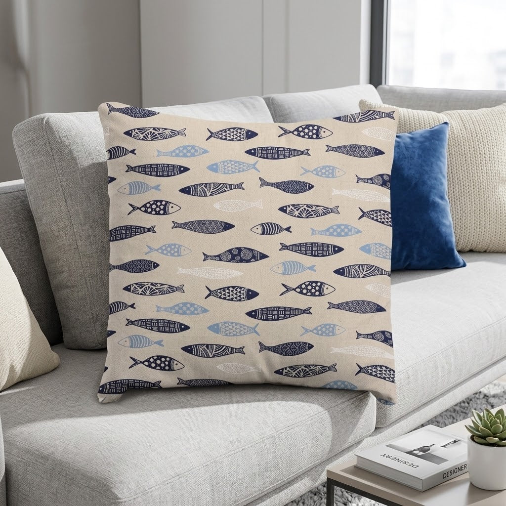 Abstract Fish Cushion Cover , Sardine Cushion Cover , Scandi Fish Cushion Cover , Throw Pillow , Scatter Cushions , Cushion Cover UK