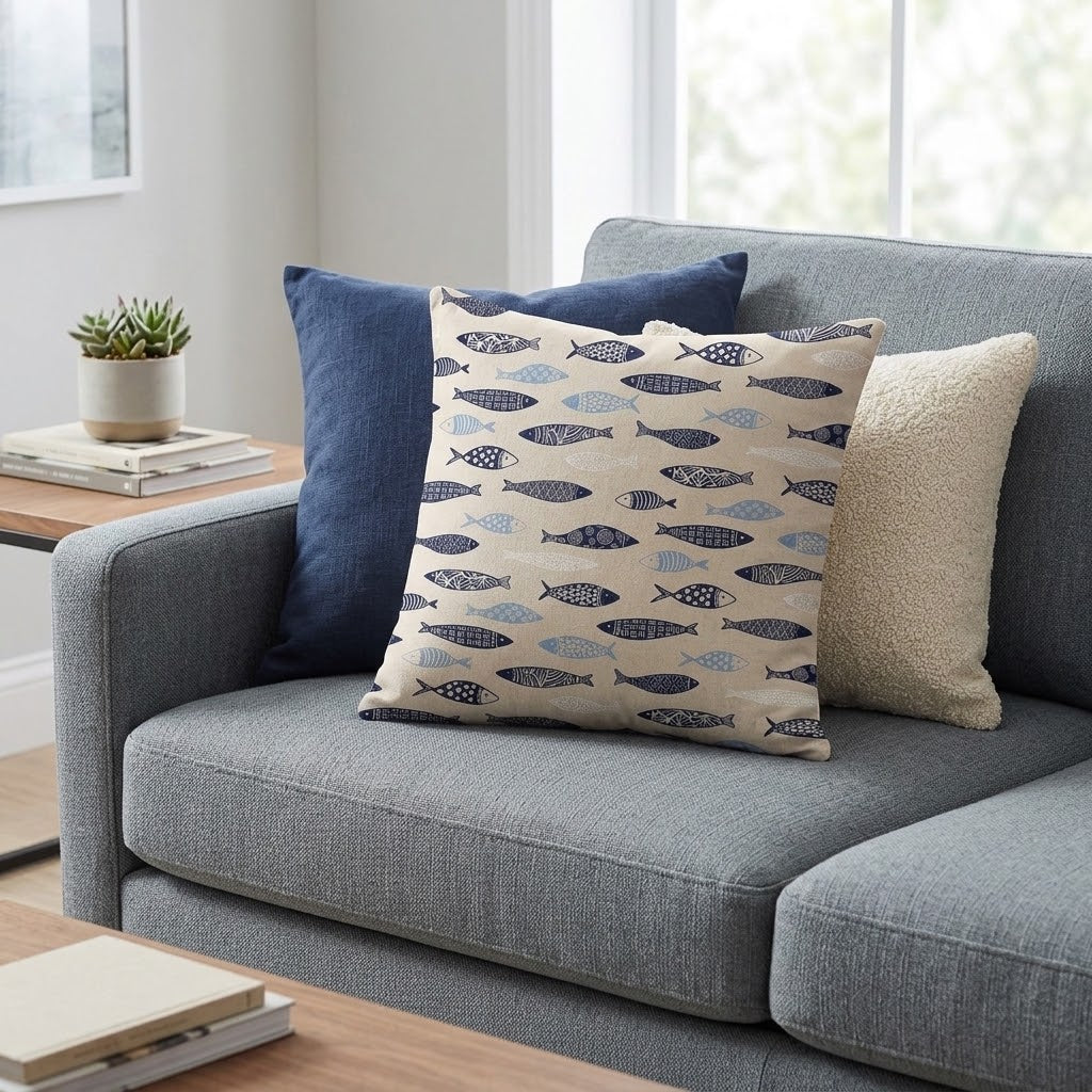Abstract Fish Cushion Cover , Sardine Cushion Cover , Scandi Fish Cushion Cover , Throw Pillow , Scatter Cushions , Cushion Cover UK