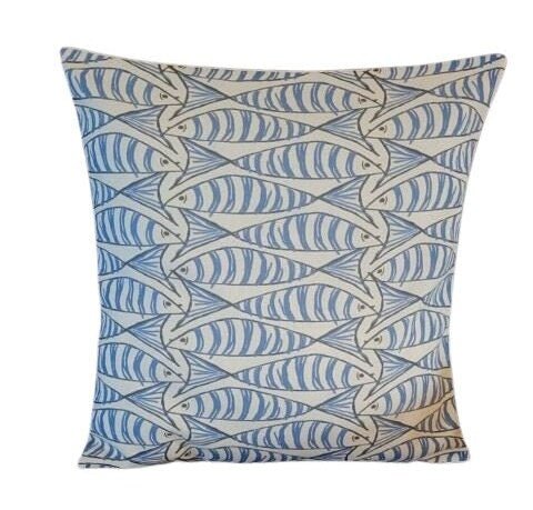 Cornish Sardines Cushion Cover , Seaside Fish Nautical Pillow cover , Navy Indigo Blue Fish Cushion Cover 14" 16" 17" 18" 20" 22" 24" 26" - CushionCoverAndDecor