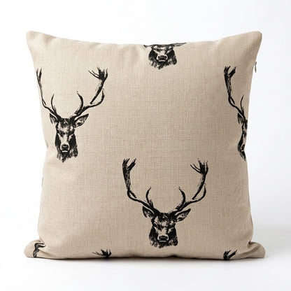 Rustic Stag Head Taupe Christmas Cushion Cover