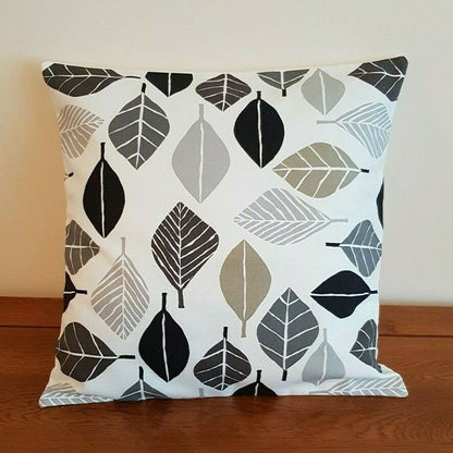 Cushion Cover 10" 12" 14" 16" 17" 18" 20" 22" 24" 26" Fall Leaf Graphite Black White Grey Design 100% Cotton Handmade - CushionCoverAndDecor