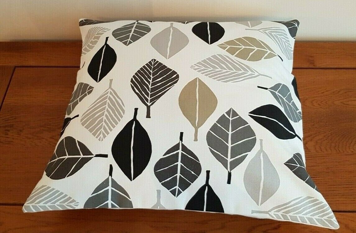 Cushion Cover 10" 12" 14" 16" 17" 18" 20" 22" 24" 26" Fall Leaf Graphite Black White Grey Design 100% Cotton Handmade - CushionCoverAndDecor