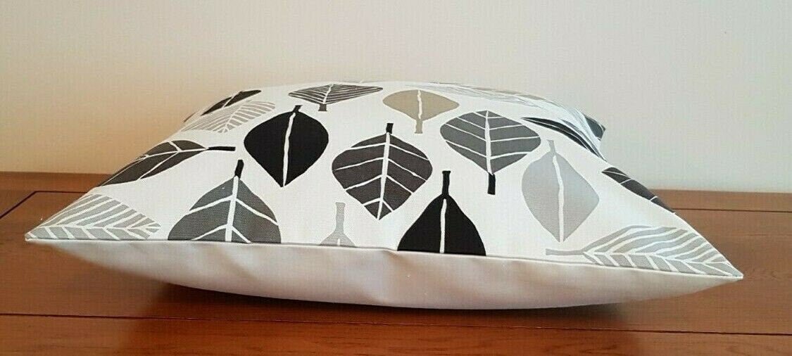 Cushion Cover 10" 12" 14" 16" 17" 18" 20" 22" 24" 26" Fall Leaf Graphite Black White Grey Design 100% Cotton Handmade - CushionCoverAndDecor