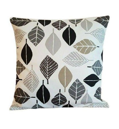 Cushion Cover 10" 12" 14" 16" 17" 18" 20" 22" 24" 26" Fall Leaf Graphite Black White Grey Design 100% Cotton Handmade - CushionCoverAndDecor