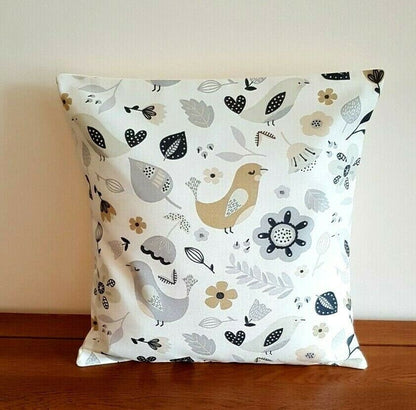 Cushion Cover 10" 12" 14" 16" 17" 18" 20" 22" 24" 26" Fryetts Dalarna Natural Black Bird Floral Design Handmade 100% Cotton - CushionCoverAndDecor