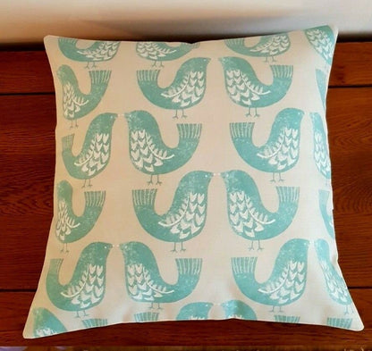 Cushion Cover 10" 12" 14" 16" 17" 18" 20" 22" 24" 26" ILiv Aqua Scandi Bird Design 100% Cotton Handmade - CushionCoverAndDecor