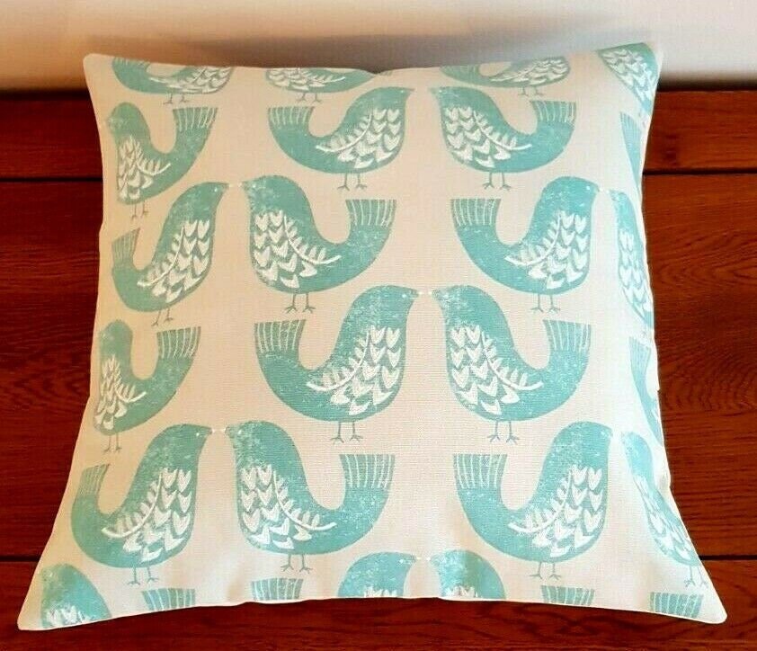 Cushion Cover 10" 12" 14" 16" 17" 18" 20" 22" 24" 26" ILiv Aqua Scandi Bird Design 100% Cotton Handmade - CushionCoverAndDecor