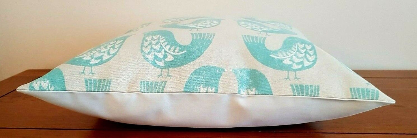 Cushion Cover 10" 12" 14" 16" 17" 18" 20" 22" 24" 26" ILiv Aqua Scandi Bird Design 100% Cotton Handmade - CushionCoverAndDecor