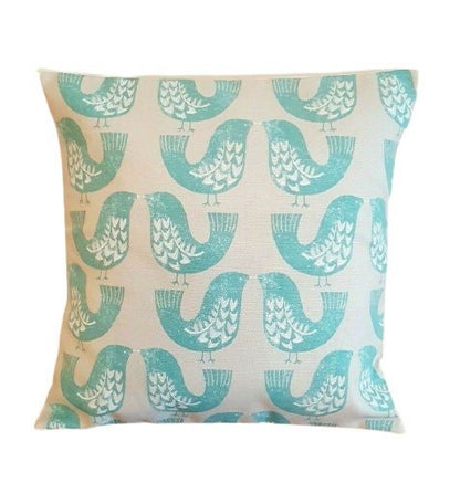 Cushion Cover 10" 12" 14" 16" 17" 18" 20" 22" 24" 26" ILiv Aqua Scandi Bird Design 100% Cotton Handmade - CushionCoverAndDecor