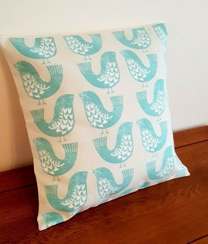 Cushion Cover 10" 12" 14" 16" 17" 18" 20" 22" 24" 26" ILiv Aqua Scandi Bird Design 100% Cotton Handmade - CushionCoverAndDecor