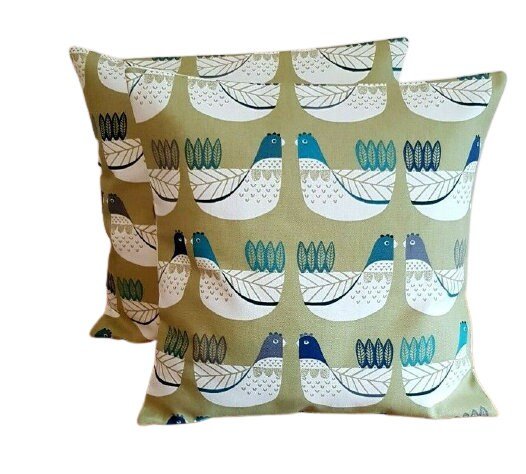 Cushion Cover 10" 12" 14" 16" 17" 18" 20" 22" 24" 26" ILiv Cluck Cluck Hens Capri Green Design Handmade 100% Cotton - CushionCoverAndDecor