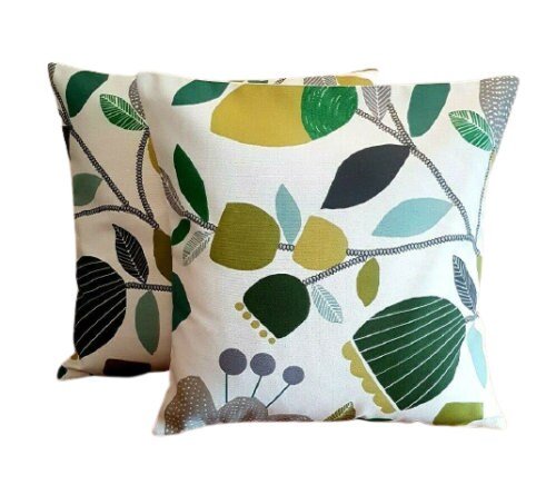 Cushion Cover 10" 12" 14" 16" 17" 18" 20" 22" 24" 26" iLiv Pomegranate Trail Kiwi Green Floral Design Handmade 100% Cotton - CushionCoverAndDecor