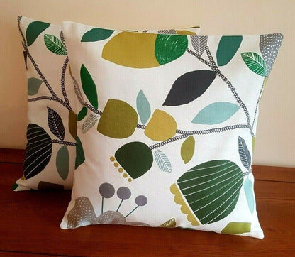 Cushion Cover 10" 12" 14" 16" 17" 18" 20" 22" 24" 26" iLiv Pomegranate Trail Kiwi Green Floral Design Handmade 100% Cotton - CushionCoverAndDecor