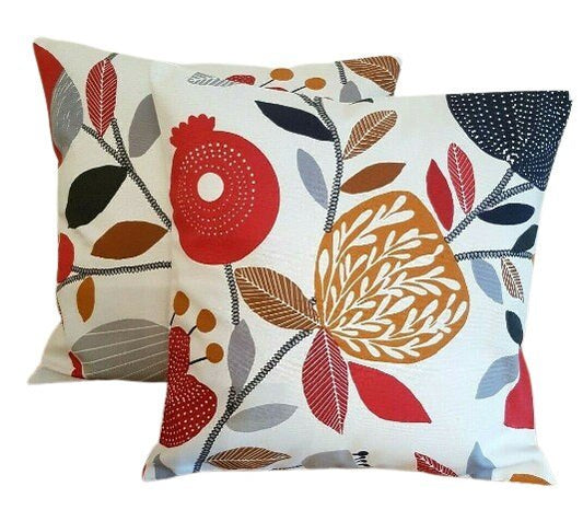 Cushion Cover 10" 12" 14" 16" 17" 18" 20" 22" 24" 26" iLiv Scarlet Red Pomegranate Trail Design Handmade 100% Cotton - CushionCoverAndDecor