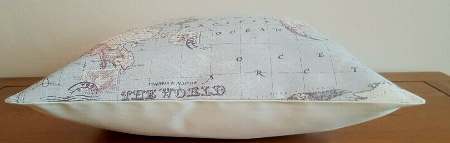 Cushion Cover 10" 12" 14" 16" 17" 18" 20" 22" 24" 26" Linen Grey Atlas World Globe Map Design Handmade - CushionCoverAndDecor