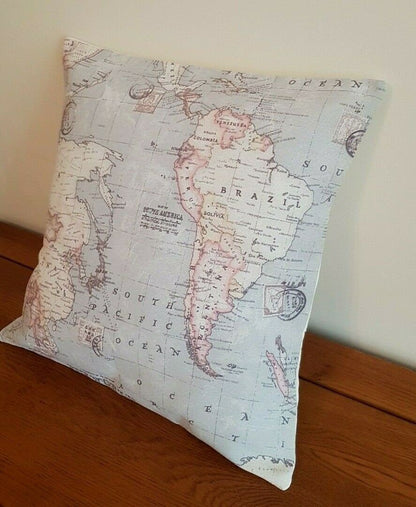 Cushion Cover 10" 12" 14" 16" 17" 18" 20" 22" 24" 26" Linen Grey Atlas World Globe Map Design Handmade - CushionCoverAndDecor