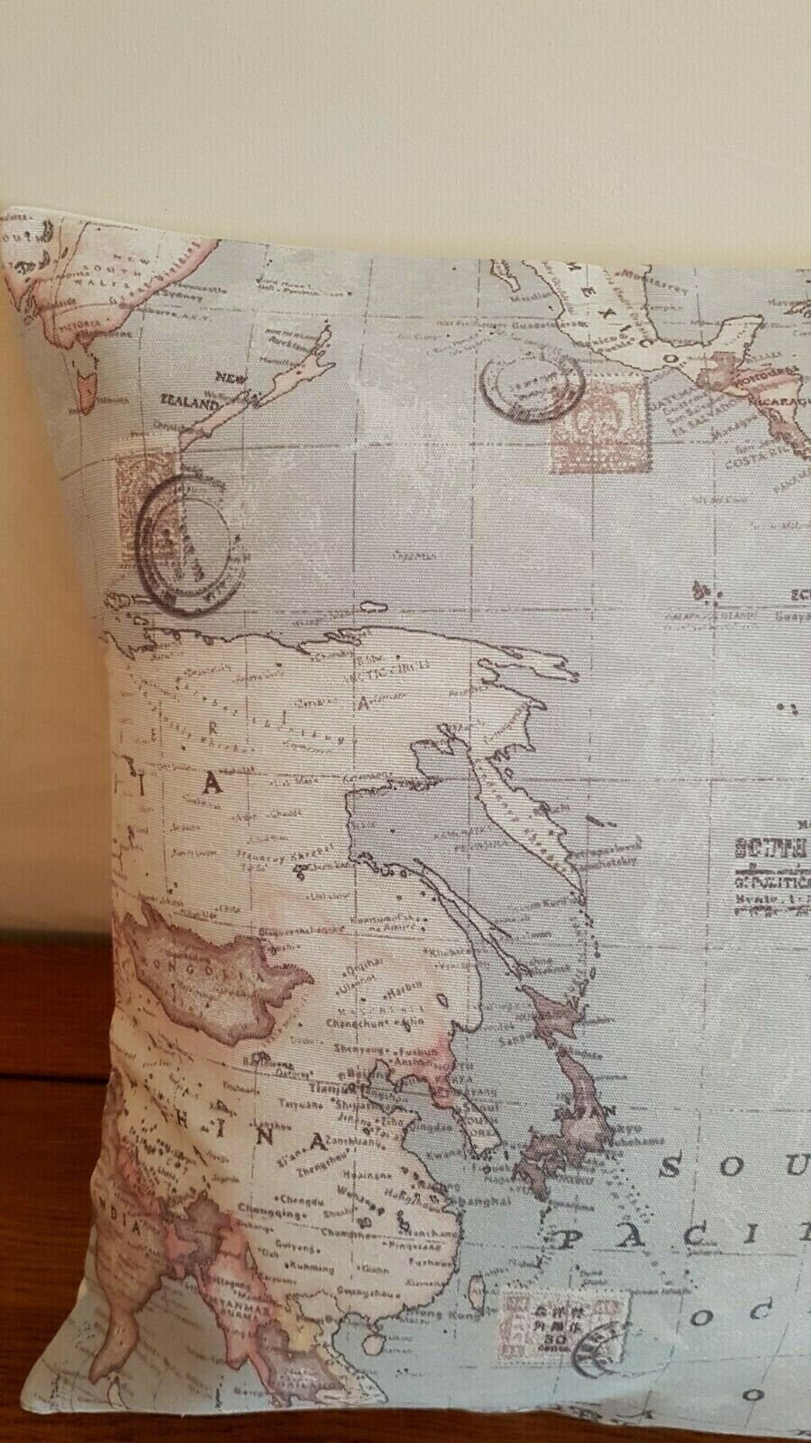 Cushion Cover 10" 12" 14" 16" 17" 18" 20" 22" 24" 26" Linen Grey Atlas World Globe Map Design Handmade - CushionCoverAndDecor