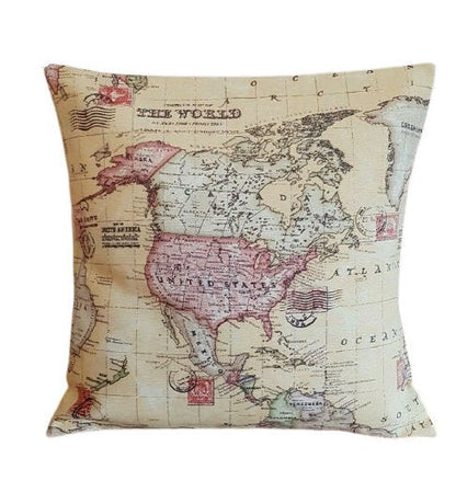 Cushion Cover 10" 12" 14" 16" 17" 18" 20" 22" 24" 26" Linen Sand Atlas World Globe Map Design Handmade - CushionCoverAndDecor