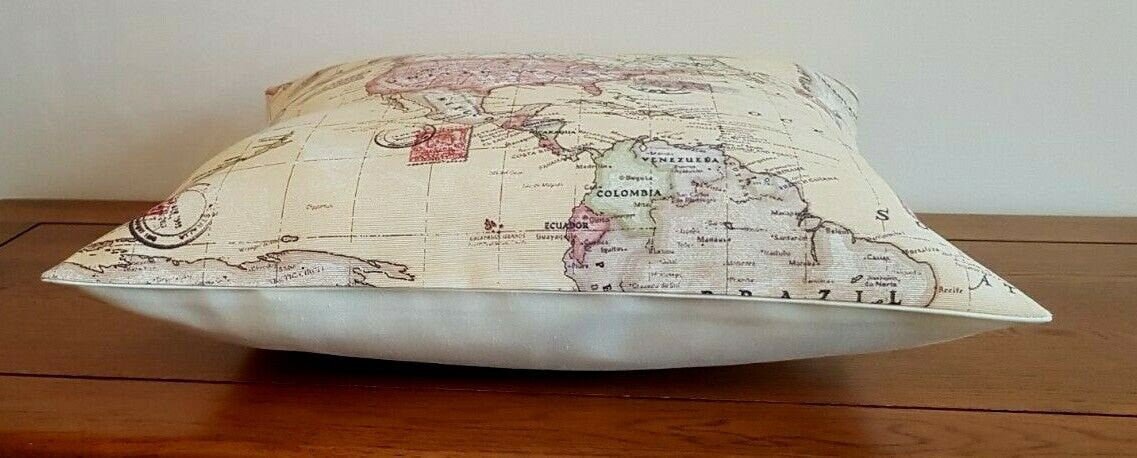 Cushion Cover 10" 12" 14" 16" 17" 18" 20" 22" 24" 26" Linen Sand Atlas World Globe Map Design Handmade - CushionCoverAndDecor