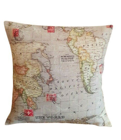 Cushion Cover 10" 12" 14" 16" 17" 18" 20" 22" 24" 26" Linen Stone Atlas World Globe Map Design Handmade - CushionCoverAndDecor