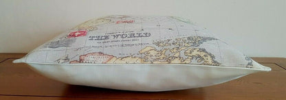 Cushion Cover 10" 12" 14" 16" 17" 18" 20" 22" 24" 26" Linen Stone Atlas World Globe Map Design Handmade - CushionCoverAndDecor