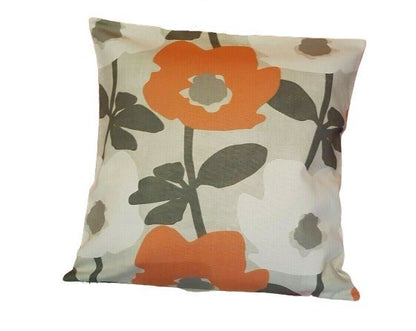 Cushion Cover 10" 12" 14" 16" 17" 18" 20" 22" 24" 26" Mango Orange Grey Floral Design Handmade 100% Cotton - CushionCoverAndDecor