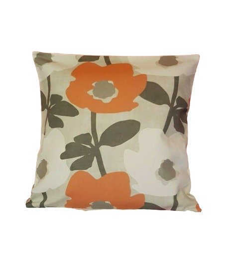 Cushion Cover 10" 12" 14" 16" 17" 18" 20" 22" 24" 26" Mango Orange Grey Floral Design Handmade 100% Cotton - CushionCoverAndDecor