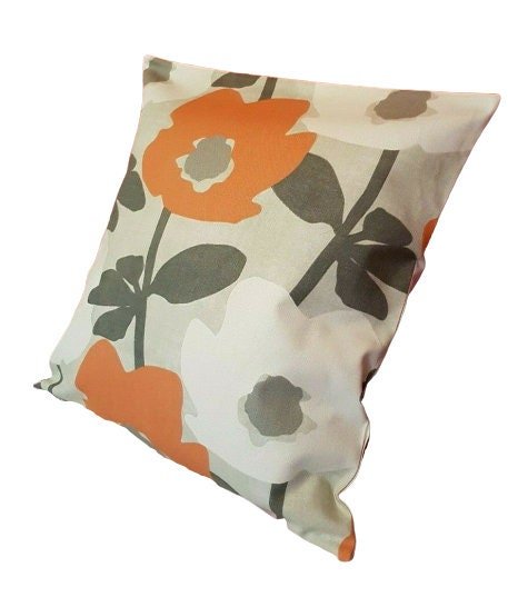 Cushion Cover 10" 12" 14" 16" 17" 18" 20" 22" 24" 26" Mango Orange Grey Floral Design Handmade 100% Cotton - CushionCoverAndDecor