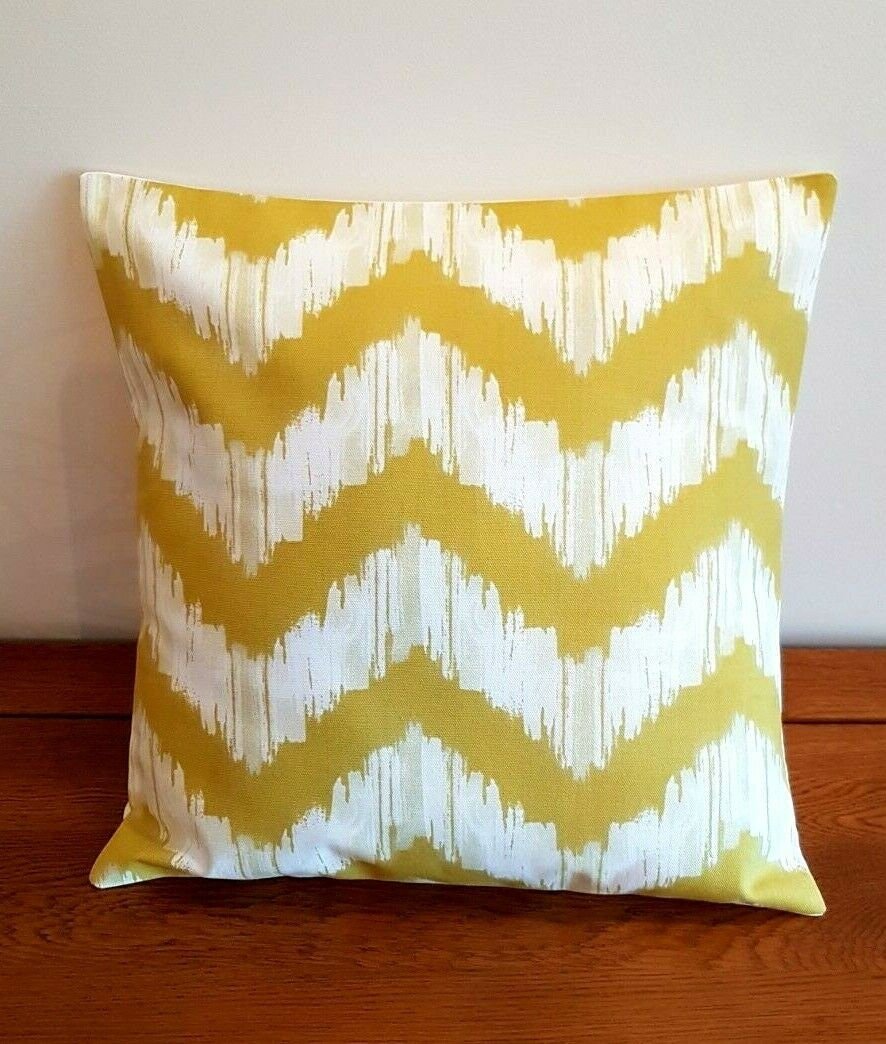 Cushion Cover 10" 12" 14" 16" 17" 18" 20" 22" 24" 26" Mustard Yellow Zig Zag Design 100% Cotton Handmade - CushionCoverAndDecor