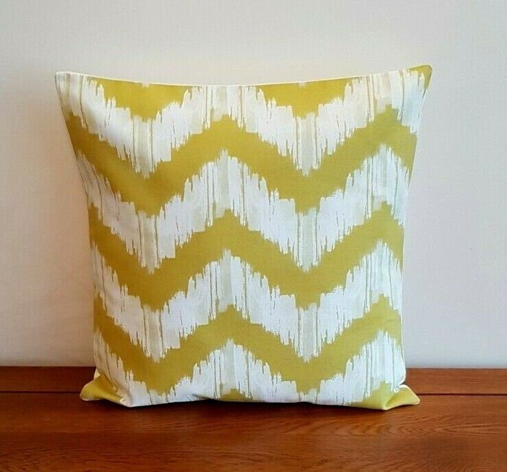 Cushion Cover 10" 12" 14" 16" 17" 18" 20" 22" 24" 26" Mustard Yellow Zig Zag Design 100% Cotton Handmade - CushionCoverAndDecor