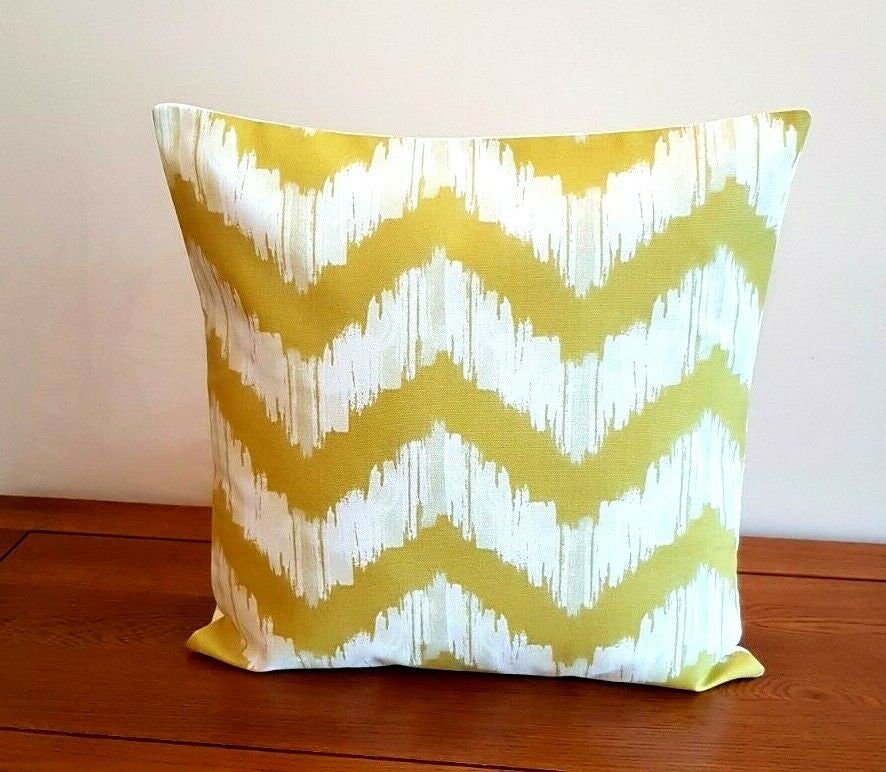 Cushion Cover 10" 12" 14" 16" 17" 18" 20" 22" 24" 26" Mustard Yellow Zig Zag Design 100% Cotton Handmade - CushionCoverAndDecor