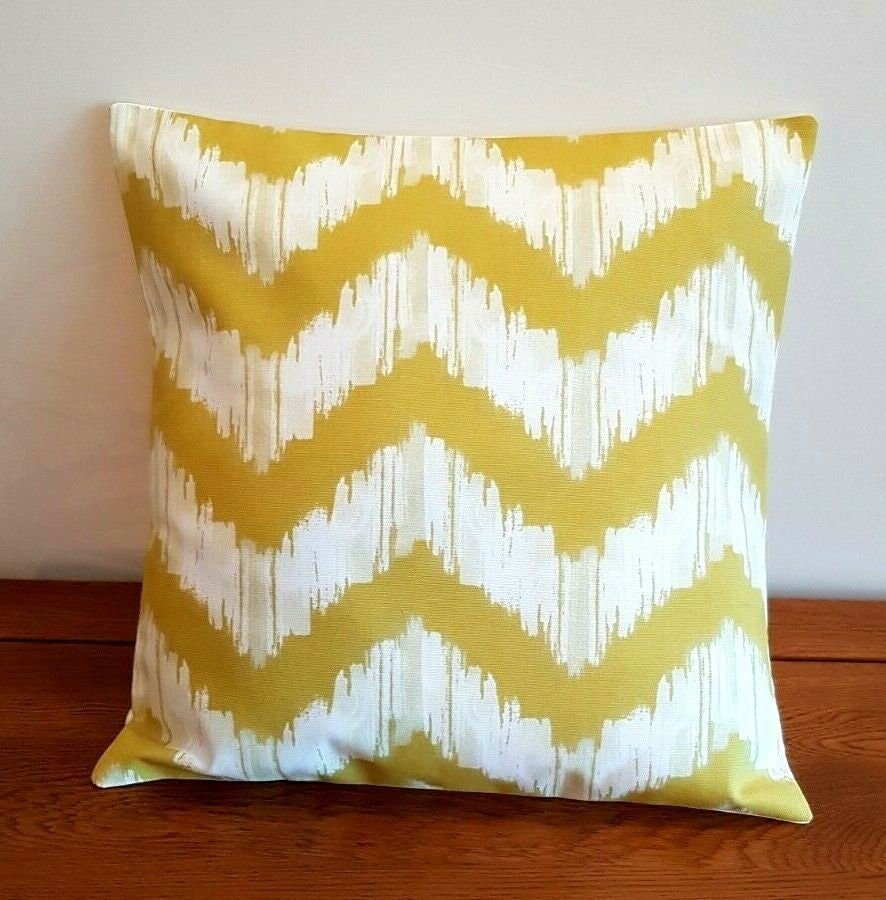 Cushion Cover 10" 12" 14" 16" 17" 18" 20" 22" 24" 26" Mustard Yellow Zig Zag Design 100% Cotton Handmade - CushionCoverAndDecor