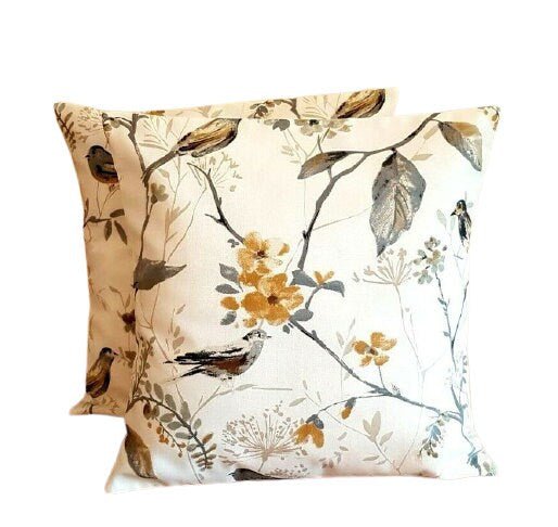 Cushion Cover 10" 12" 14" 16" 17" 18" 20" 22" 24" 26" Prestigious Textiles Beige Yellow Grey Bird Design 100% Cotton Handmade - CushionCoverAndDecor