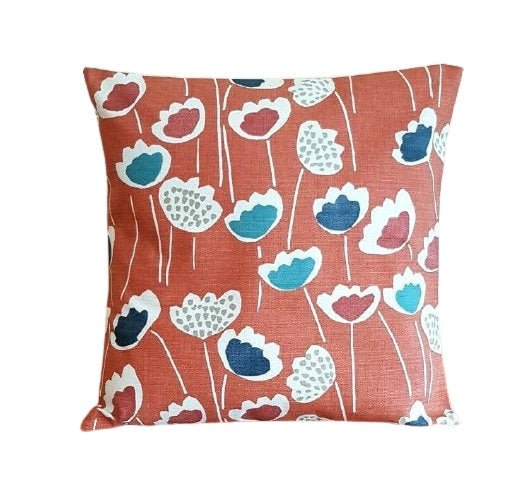 Cushion Cover 10" 12" 14" 16" 17" 18" 20" 22" 24" 26" Prestigious Textiles Clara Coral Reef Blue Floral Design Handmade 100% Cotton - CushionCoverAndDecor