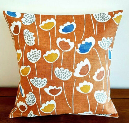 Cushion Cover 10" 12" 14" 16" 17" 18" 20" 22" 24" 26" Prestigious Textiles Meeko Clara Mango Orange Blue Floral Design Handmade 100% Cotton - CushionCoverAndDecor