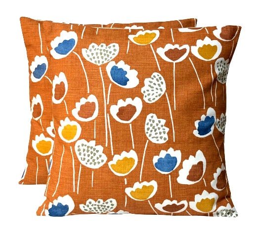 Cushion Cover 10" 12" 14" 16" 17" 18" 20" 22" 24" 26" Prestigious Textiles Meeko Clara Mango Orange Blue Floral Design Handmade 100% Cotton - CushionCoverAndDecor