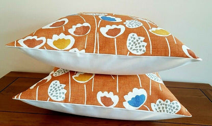 Cushion Cover 10" 12" 14" 16" 17" 18" 20" 22" 24" 26" Prestigious Textiles Meeko Clara Mango Orange Blue Floral Design Handmade 100% Cotton - CushionCoverAndDecor