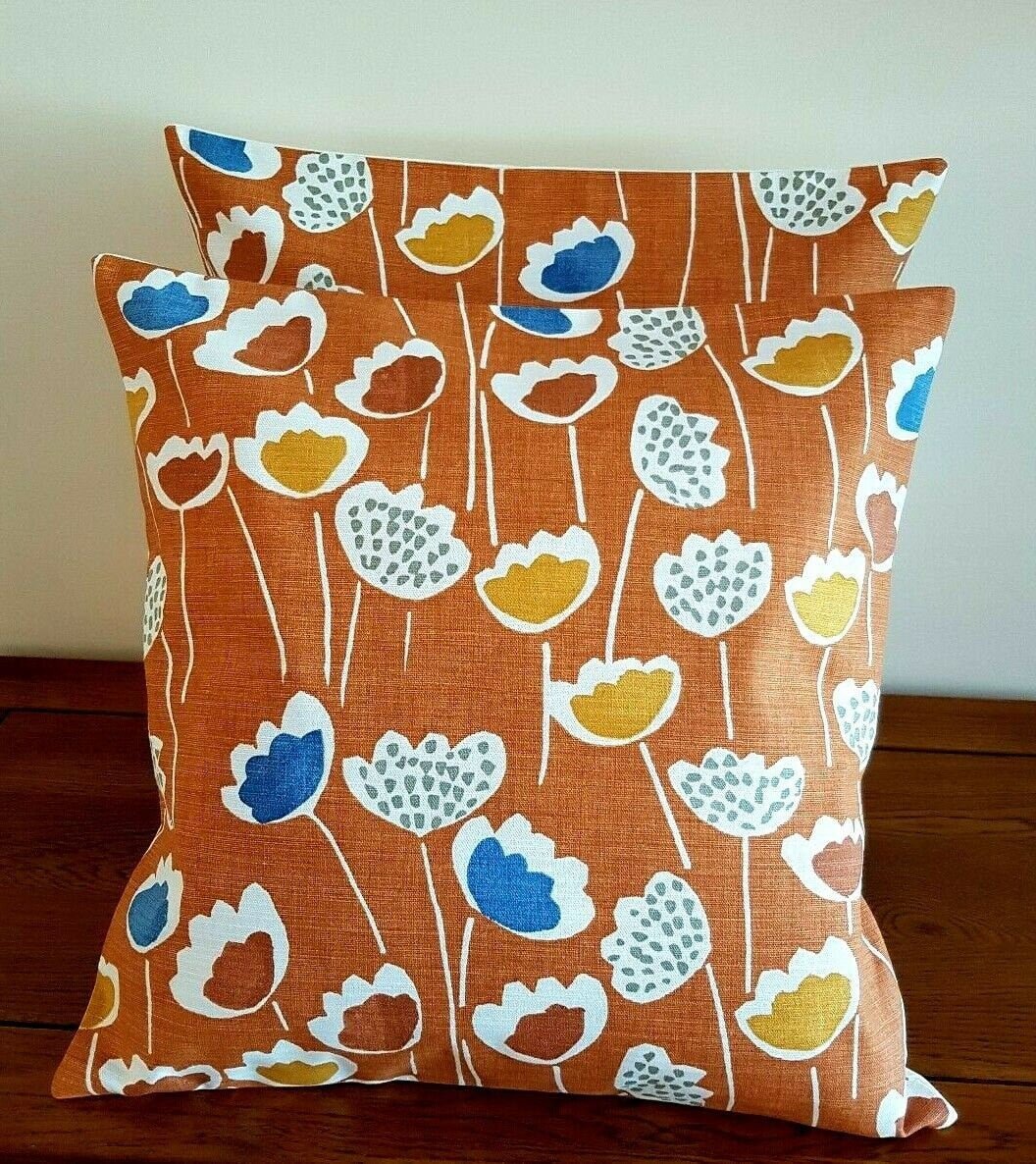 Cushion Cover 10" 12" 14" 16" 17" 18" 20" 22" 24" 26" Prestigious Textiles Meeko Clara Mango Orange Blue Floral Design Handmade 100% Cotton - CushionCoverAndDecor